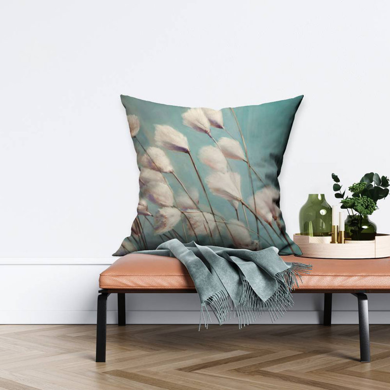 Cotton grass flowers in the wind - 20"x20" Throw pillow - Poly twill - Print on demand, 20" H x 20" W, Polyester/Polyfill