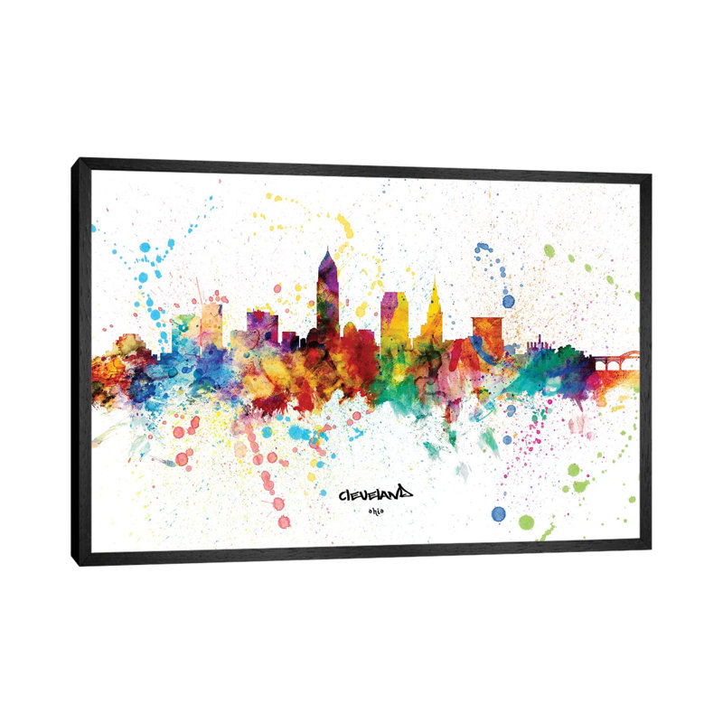 Cleveland Ohio Skyline Splash by Michael Tompsett - Print on Canvas, Black Framed, 152.5 cm H x 101.5 cm W