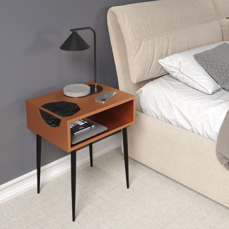Anniyah Galaxy Metal Bedside Table, 1-Compartment Mid-Century Nightstand for Bedrooms, Orange