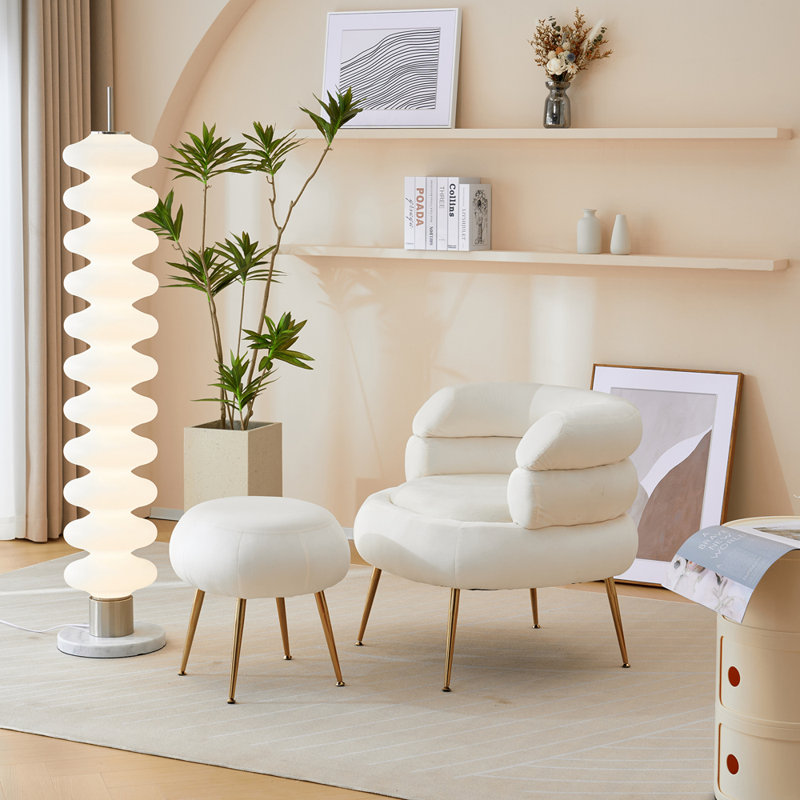 Fauteuil demi-tonneau avec repose-pieds Parkwoods, Velours blanc