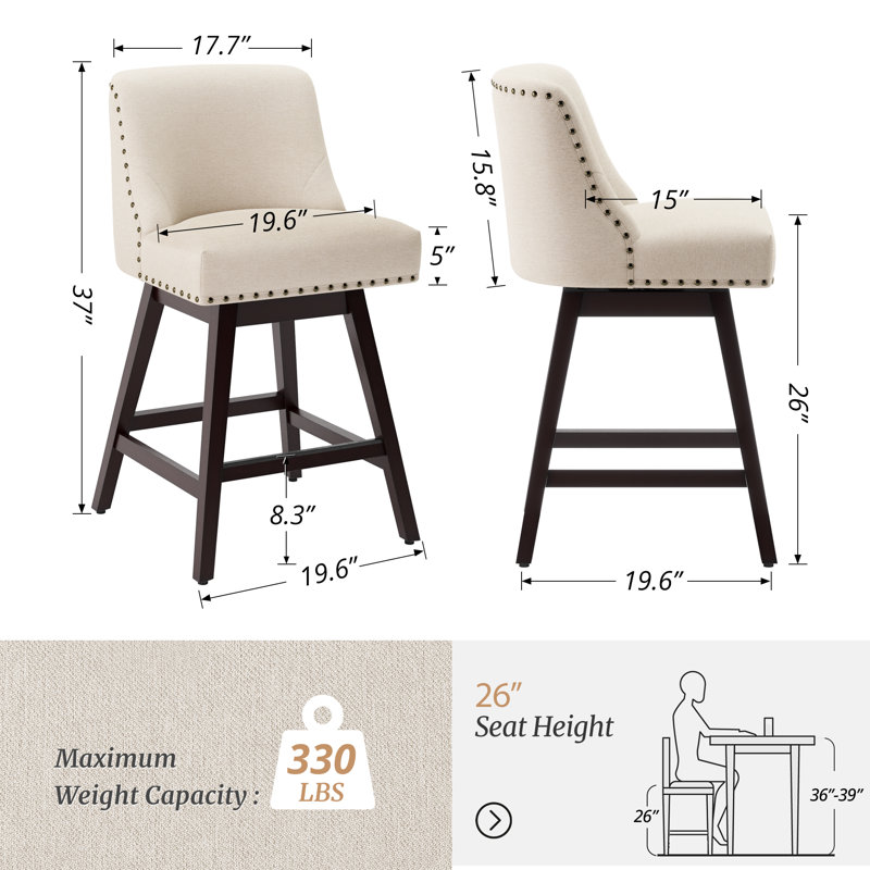 Albaugh Swivel Upholstered Counter Stool, Brown, Linen