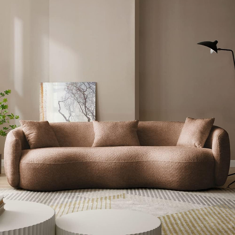 Canapé 93,6 po Teddy Boucle, Tissu brun Teddy Boucle, 26.9" H x 93.6" W x 41.3" D