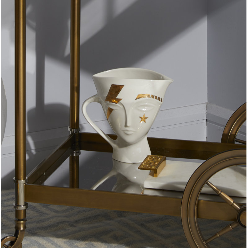 White and Gold Porcelain Muse Face Pitcher