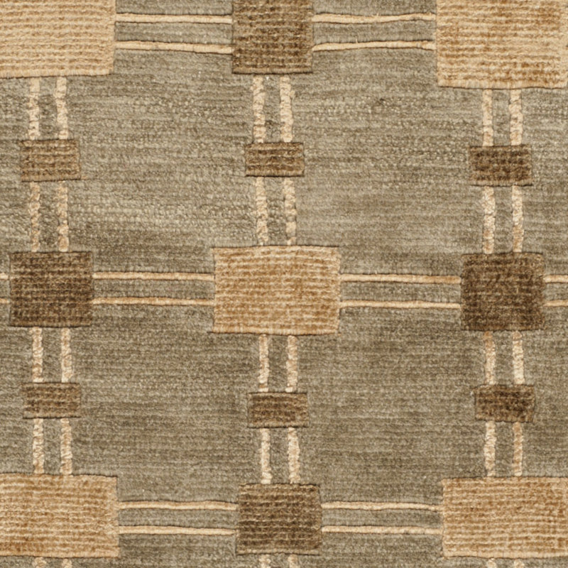 Gray Geometric Hand-Knotted Wool Rectangular Rug 4' x 6'
