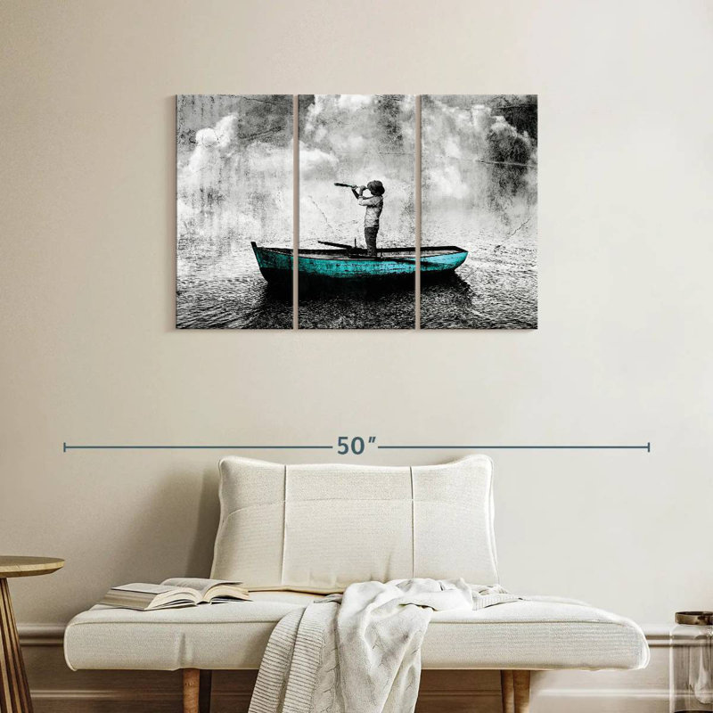 Mehar, homme sur un bateau, H 24 po x l 38 po