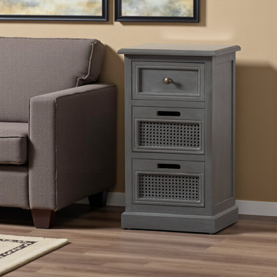 Stream 3-Drawer Modern and Contemporary Rattan and Wood End Table in Gray