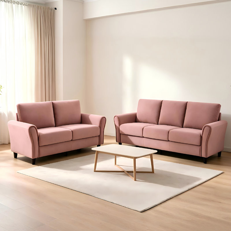 Ensemble de canapé moderne avec accoudoirs courbés 2 pièces Mid-Century, 80.31" W, Rose Polyester