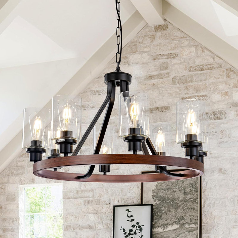 Lustre 8 lumières de style campagnard avec globes en verre, hauteur réglable, plafonnier rustique pour salle à manger, cuisine et salon, compatible avec une ampoule E26