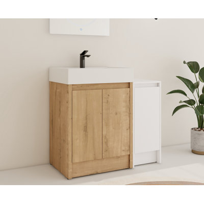 Chesham 36'' Bathroom Single Vanity with 3 Doors and Resin Basin Sink & White Freestanding Storage Cabinet