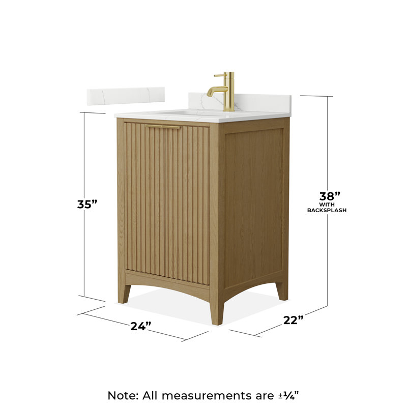 Palmilla 24" Freestanding Single Bathroom Vanity with Quartz Top, Beige, Brushed Gold, White Quartz