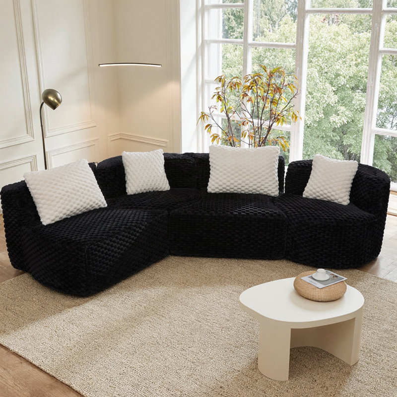Canapé modulaire modulaire, canapé moelleux en velours moelleux, assise profonde et configuration flexible, Black