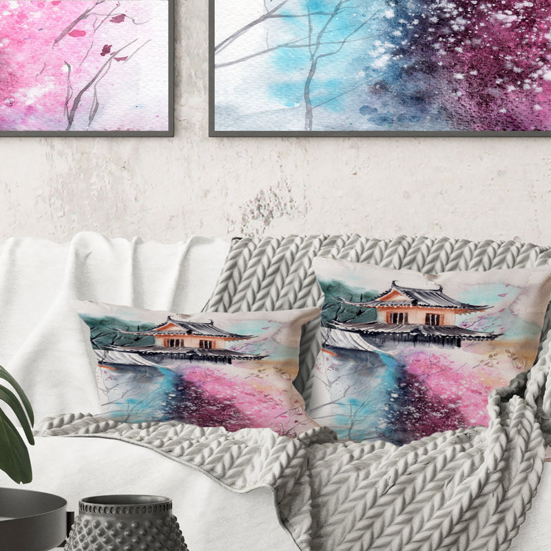 Coussin Cherry Blossoms With Japanese Temple