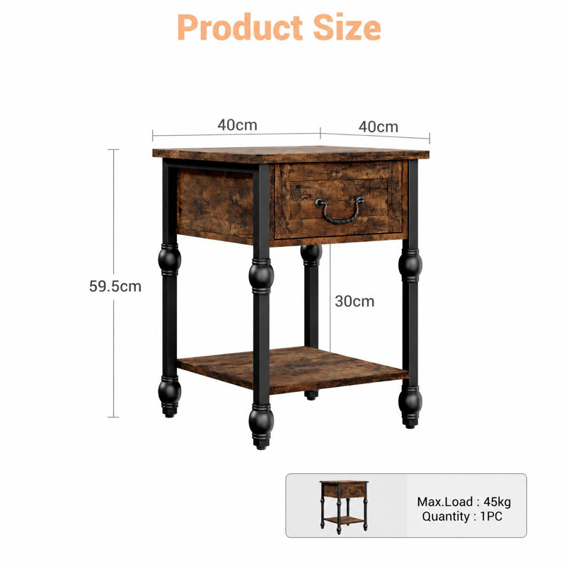 40 cm W Bedside Table