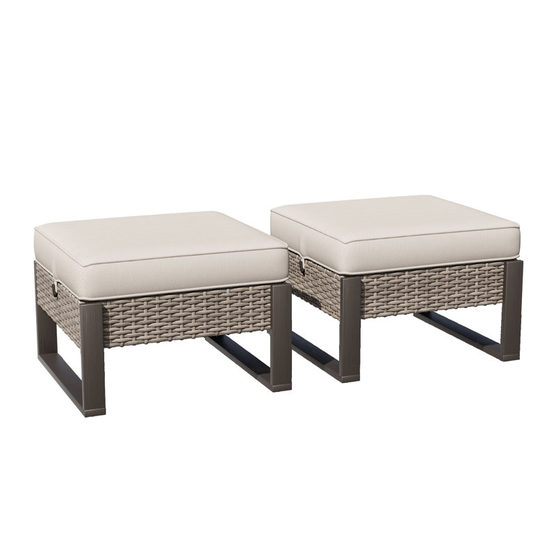 Polyethylene (PE) Wicker Outdoor Ottoman, Beige