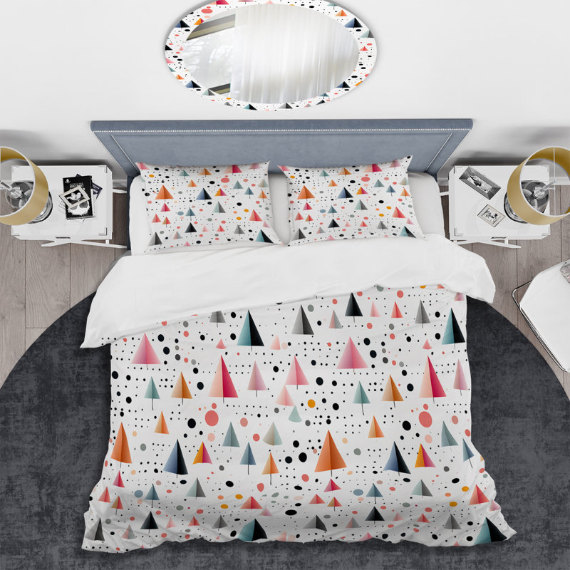 Tiny Triangles Pattern In Light Pink Duvet Cover, King Duvet Cover + 2 King Shams