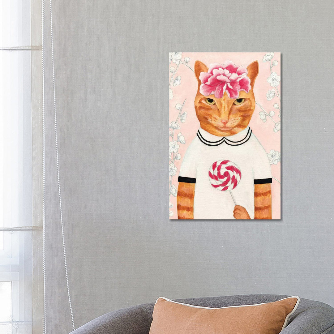 Katze mit Lollypop von Sally B - Galerie-verpackte Leinwand Giclée auf Leinwand