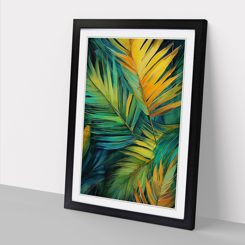 Palm Leaf Modern No.2 - Single Picture Frame Print on Wood, 34cm H x 25cm W, Black Framed