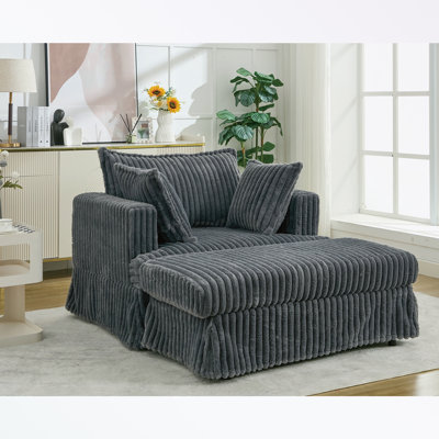 Oversized Corduroy Chaise Longue with Ottoman and Deep Seat