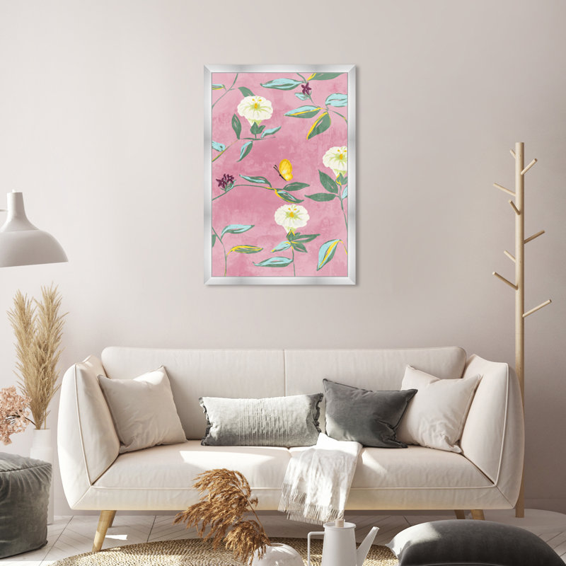 Motif de tapisserie «Floral Spring» par Birch Lane ™ - reproduction de cadre photo, H 32 po x l 22 po, Argent