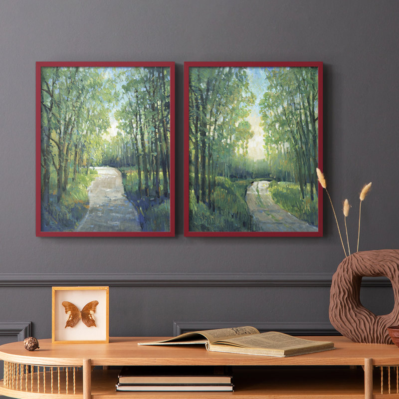 Impression encadrée Golden Light Pathway I-Premium - prête à être accrochée - aucun clou requis - aucun clou requis, Rouge