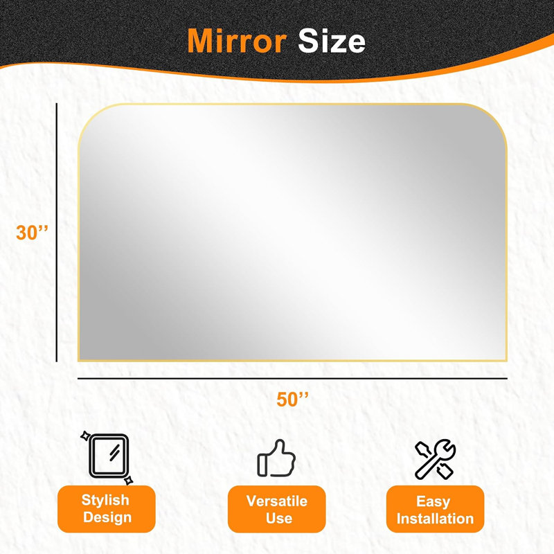 Miroir de salle de bain rectangulaire à cadre en métal doré 30 po x 50 po - Grand miroir mural pour coiffeuse, chambre et entrée