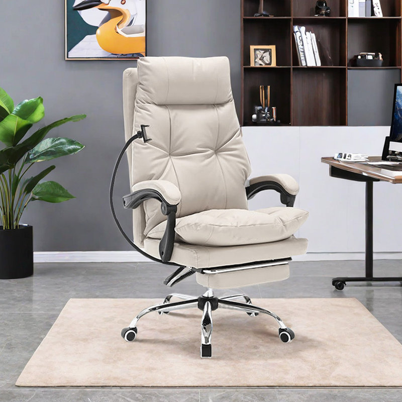 Executive Chair with Headrest, Beige/Gray