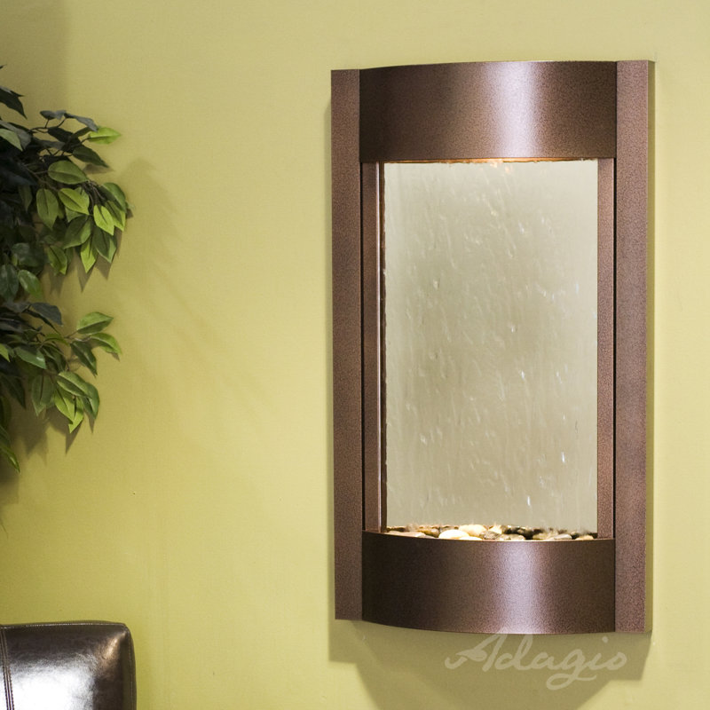 Indoor Acrylic Waterfall Fountain with Lights, Silver Mirror, Copper Vein