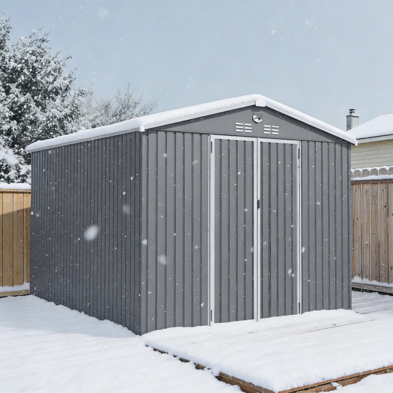 Remise de rangement pour outils en métal l 10 pi x P 12 pi avec lumières DEL et évents, noir, 10 pi x 12 pi