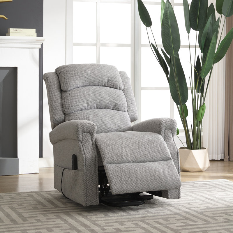 Carnstroan Lift Assist Recliner With Massager, Light Grey Polyester Twill