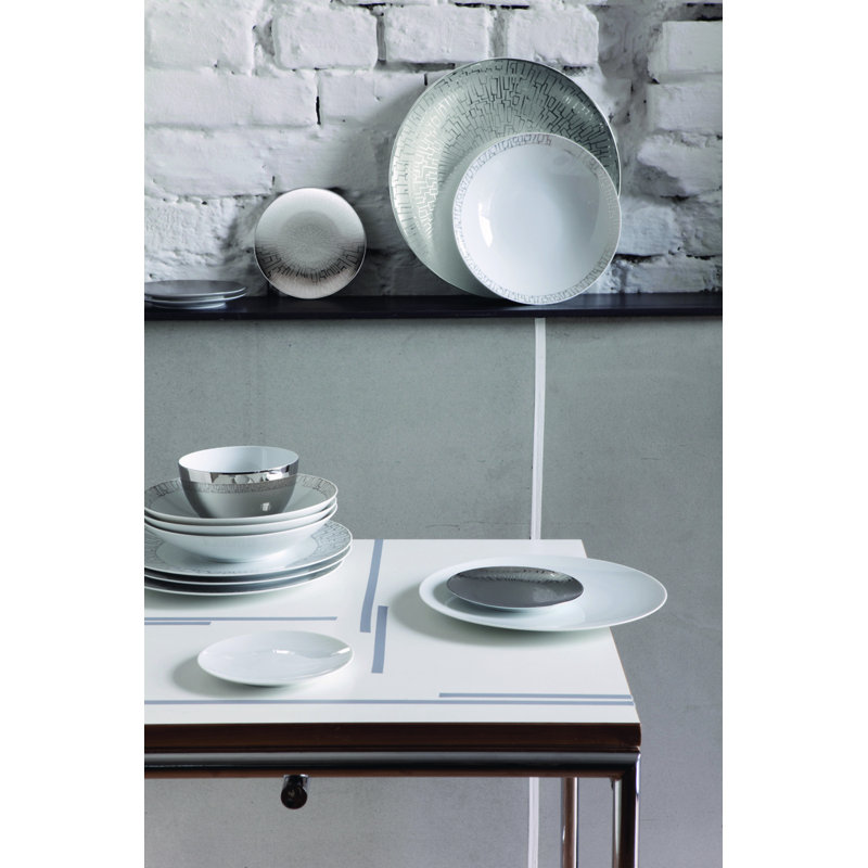 TAC Porcelain Salad/Dessert Plate, White/Silver
