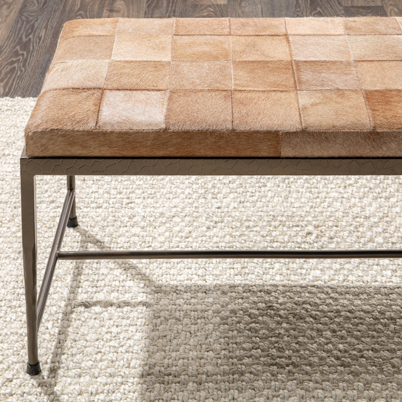 Achen Leather Hide Ottoman Bench, 18.5" H x 60" W x 18" D, Blonde