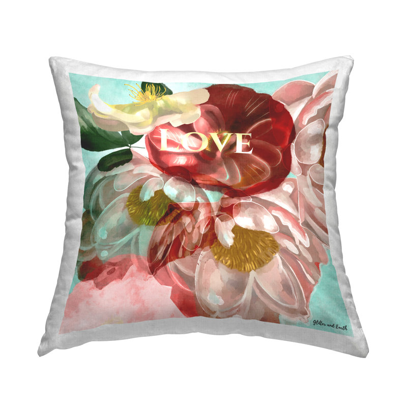 Vibrant Floral Love Print Square Throw Pillow