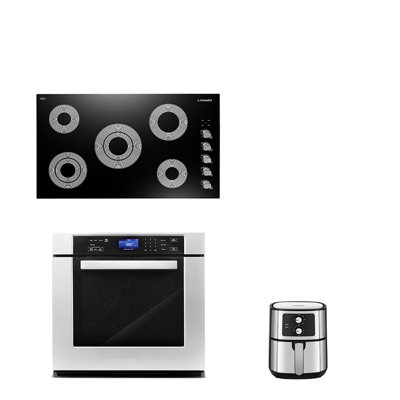 3 Piece Kitchen Appliance Package With 36"" Electric Cooktop 5.5L Electric Hot Air Fryer 30"" Single Electric Wall Oven -  Cosmo, COS-3PKG-269