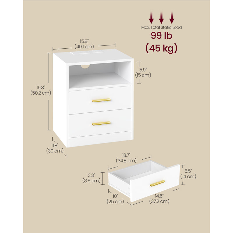 30cm W Plastic Bedside Table
