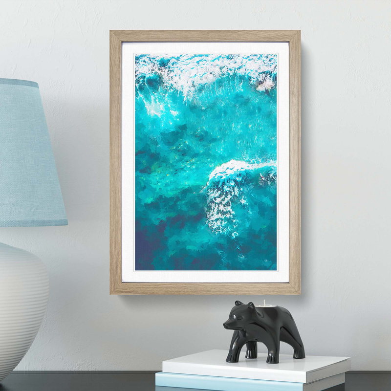 Surfing Waves in Abstract - Framed Print, 87cm H x 62cm W x 2cm D, Oak Framed