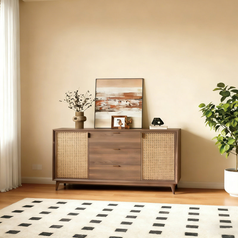 Buffet rétro de style chinois minimaliste, H 35,4 po x l 63 po x P 15,7 po