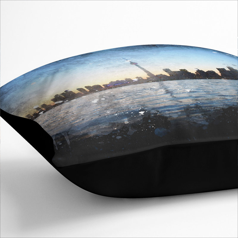 Toronto Skyline Paint Splash Scatter Cushion, 40cm H x 40cm W x 15cm D, Black