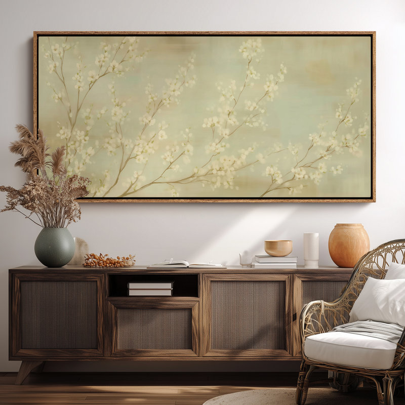 «Blooming Branches in Soft Spring Tones for Living Room», art mural, Naturel, H 30 po x l 60 po