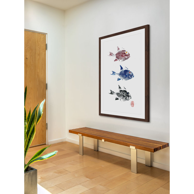 Multicolor Framed Canvas Print of Three Fish, 18" x 12"