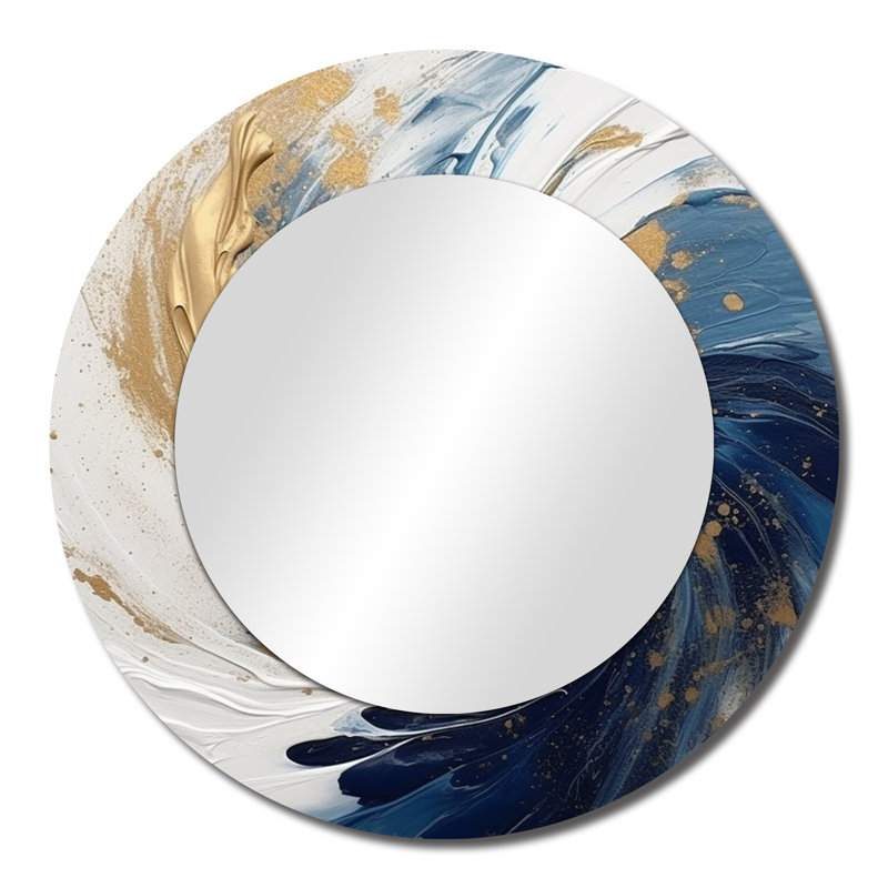 Dark Blue and Gold Spiral IV - Abstract Spirals Large Mirror, Blue Round Unique Wall Mirror Decor, Printed Metal Art