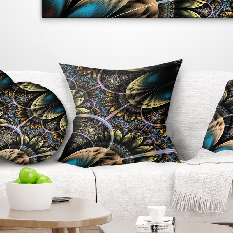 Abstract Symmetrical Fractal Flower Pillow, 16" x 16", Square