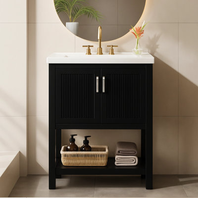 24'' Single Bathroom Vanity With Ceramic Top, Sink Included，Easy Assembly
