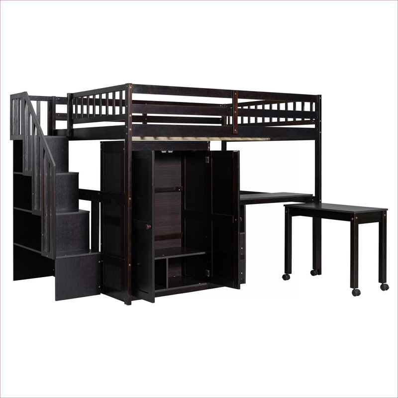 Lit plateforme double classique en bois massif avec rangement intégré pour enfants et adolescents