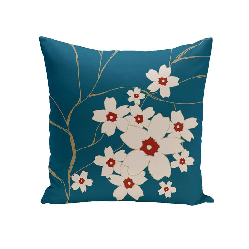 Floral Outdoor Reversible Throw Pillow, Teal, 18"x18"