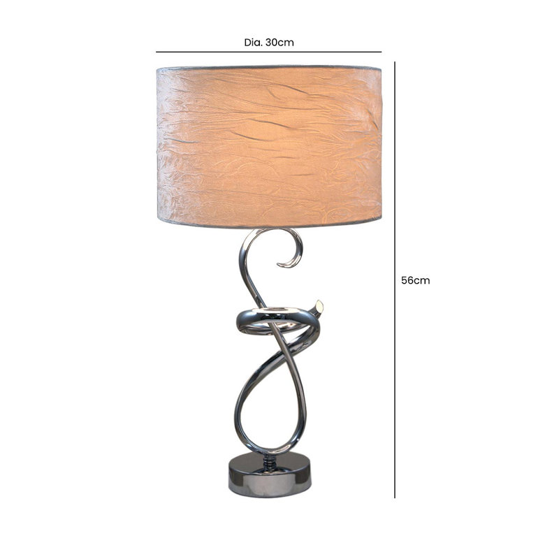 Gavina 56cm Luxury Table Lamp, Bedside Buffet Lamp With Shiny Metal Base & Velvet Shade, Ivory