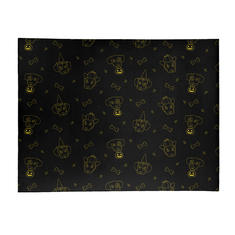 Tapis noir/jaune fait main, Rectangle 5 pi x 7 pi