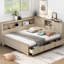 Lit de jour en bois pleine grandeur avec options de rangement et 3 tiroirs, aspect lait blanc antique, construit pour une utilisation durable-1664163681