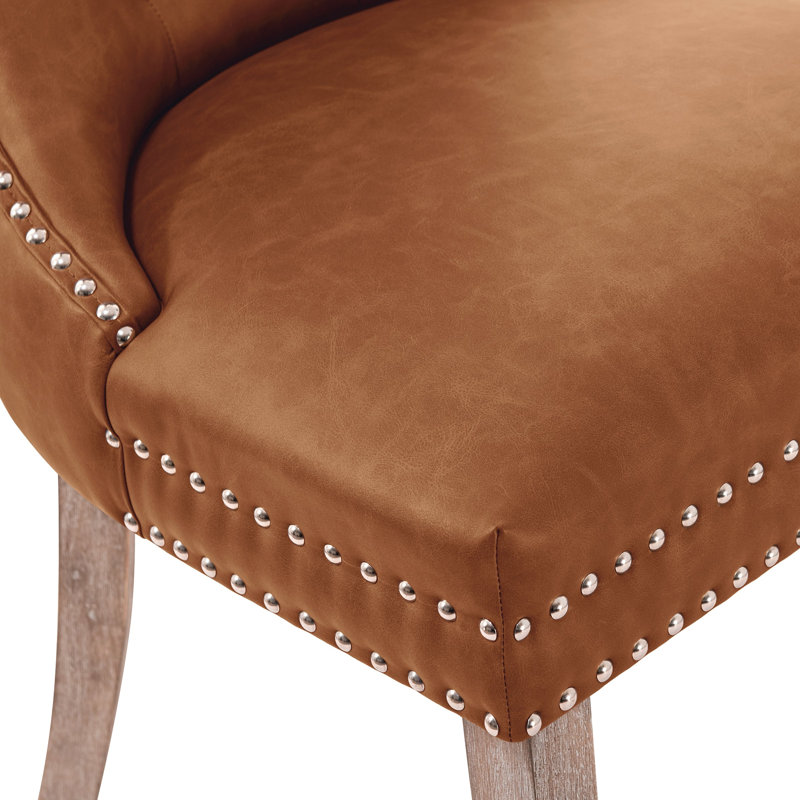 Senetria Faux Leather Wing Back Dining Chairs, Brown