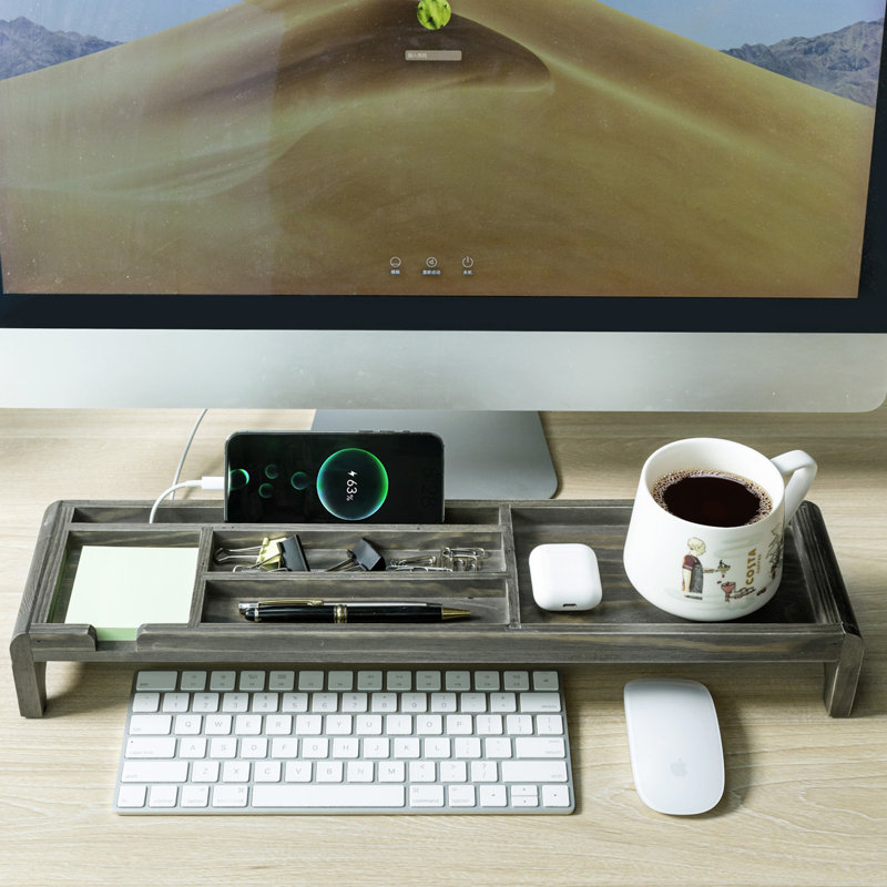 Plateau de rangement de bureau en bois massif Lacretia
