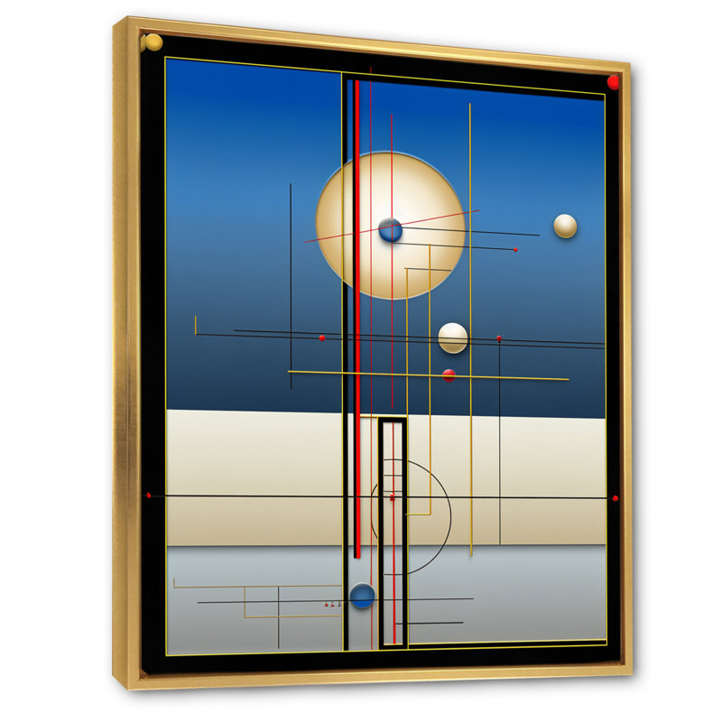 Futuriste minimalisme - pleine lune, Cadre flottant doré, H 20 po x l 12 po x P 1 po